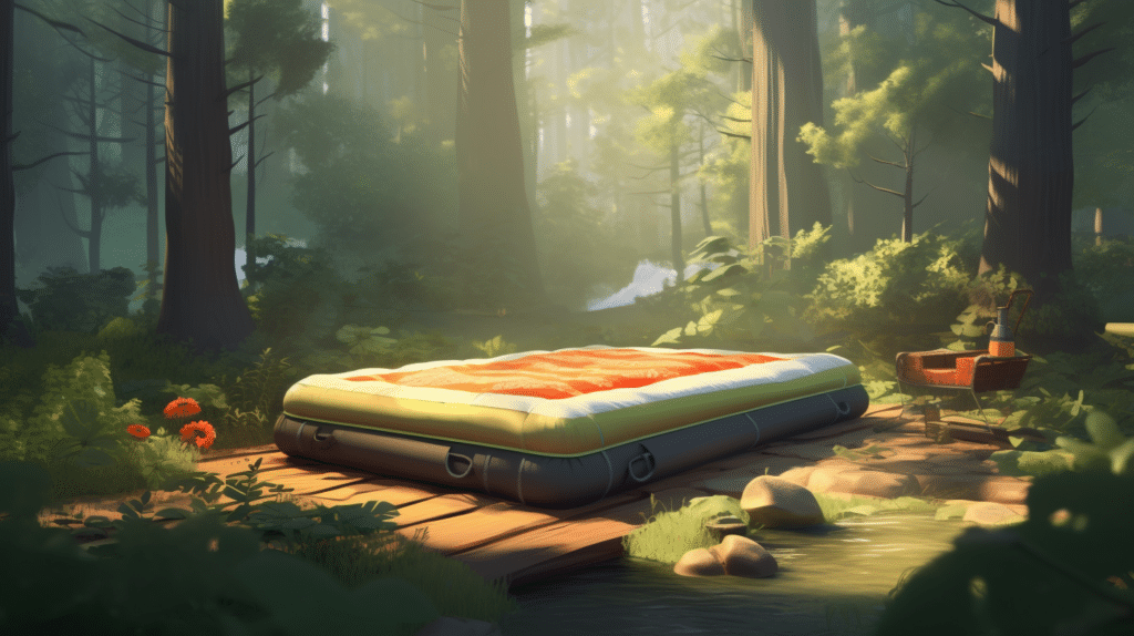 Air mattress in a forest while camping
