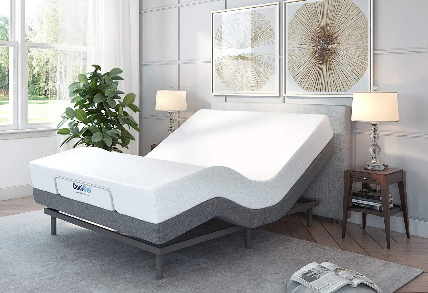 Classic Brands Adjustable Comfort Upholstered Adjustable Bed Base with Massage