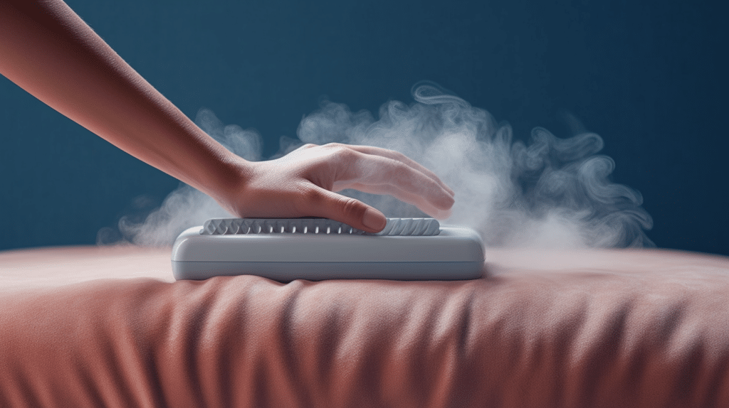 A pair of hands meticulously cleaning a mattress