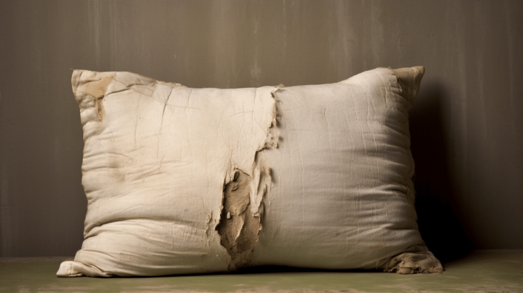 a worn-out pillow with flattened, lumpy filling