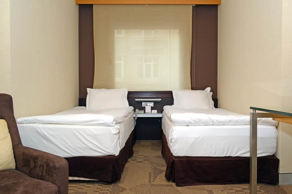 Twin mattresses in Hotel Room