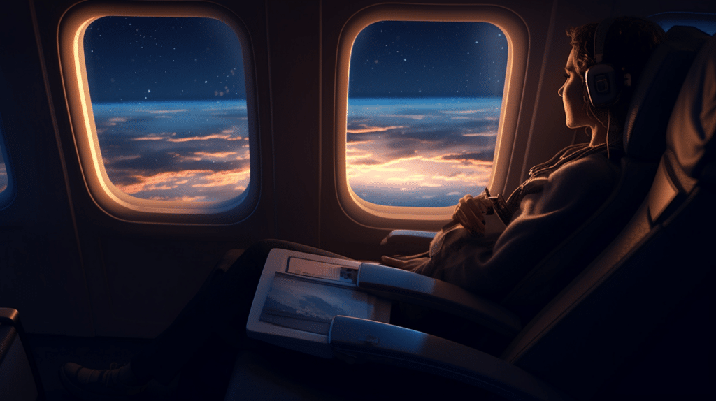 Flying at night on a plane
