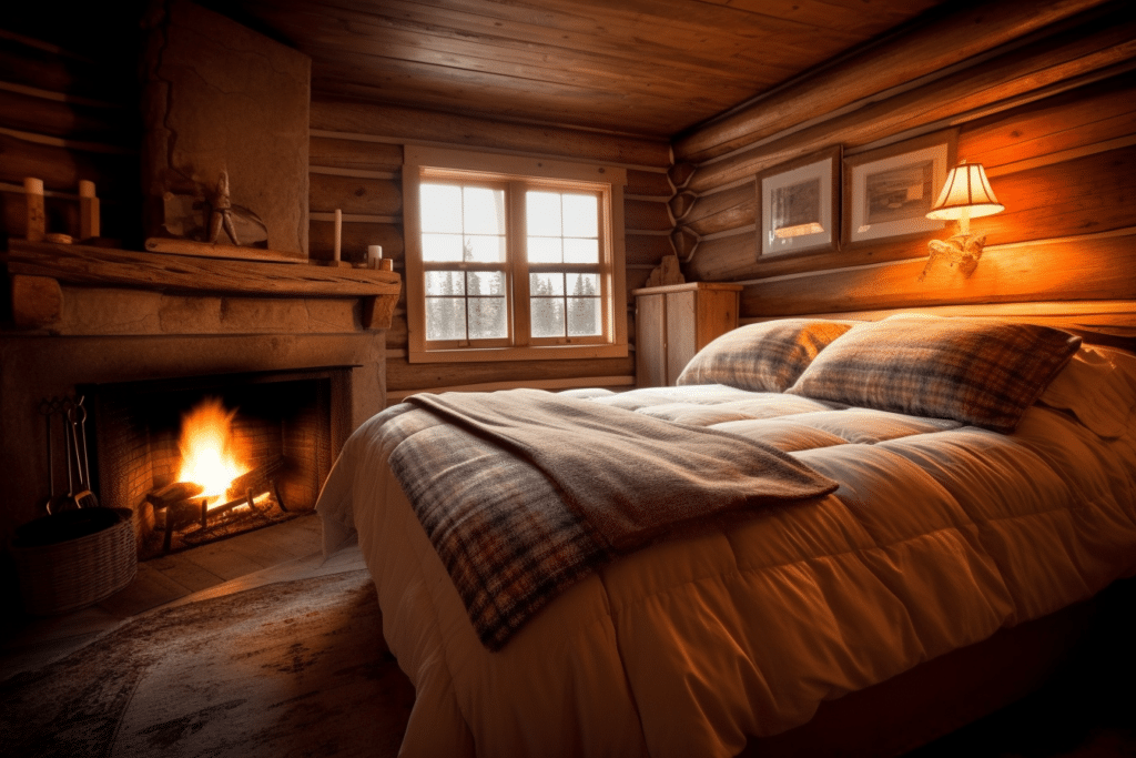 A cozy bedroom tucked away in a mountain cabin